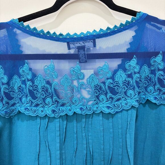 Gretty Zueger Blue Floral Cotton Embroidered Boho Tunic Top Women XL Lagenlook - Picture 8 of 12